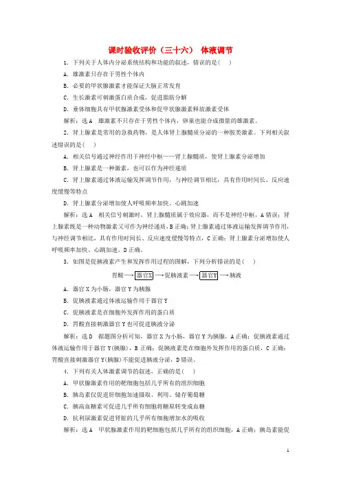 (新课标)2023版高考生物一轮总复习 课时验收评价(三十六)体液调节