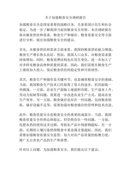 关于加强粮食安全调研报告