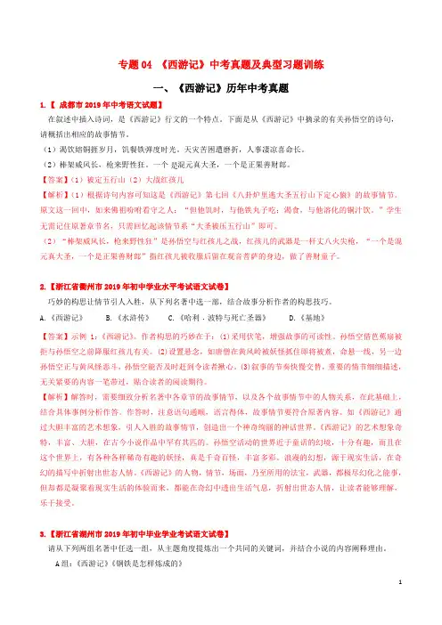 专题04 《西游记》中考真题及典型习题训练(解析版)