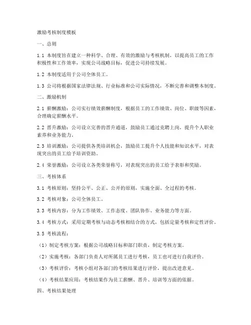 激励考核制度的模板