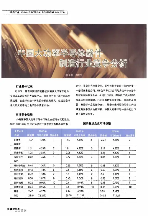 中国大功率半导体器件制造行业竞争分析