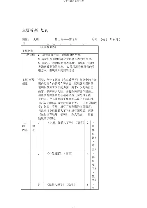 大班主题活动计划表