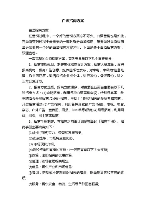 白酒招商方案