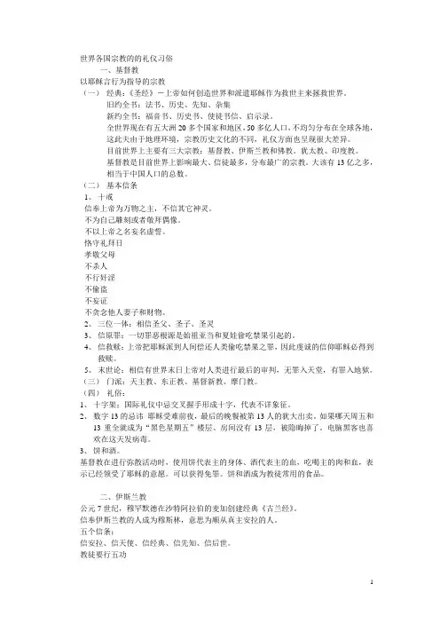 世界各国宗教的的礼仪习俗