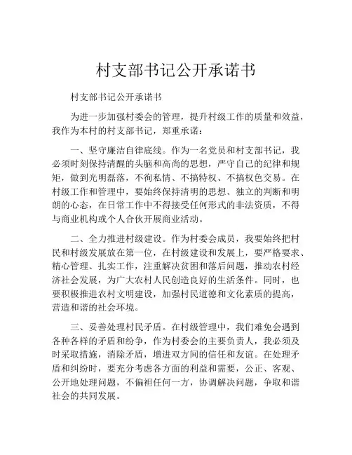 村支部书记公开承诺书