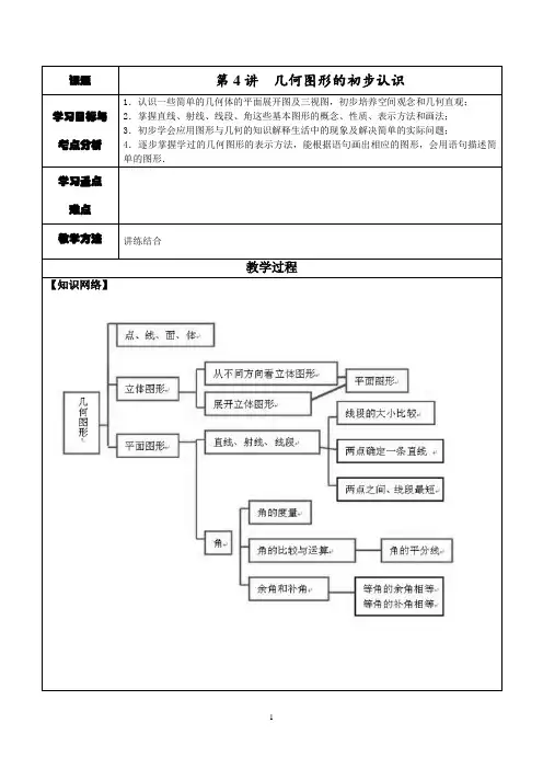 人教版七年级数学上册第4章《几何图形的初认识》全章知识归纳及巩固练习