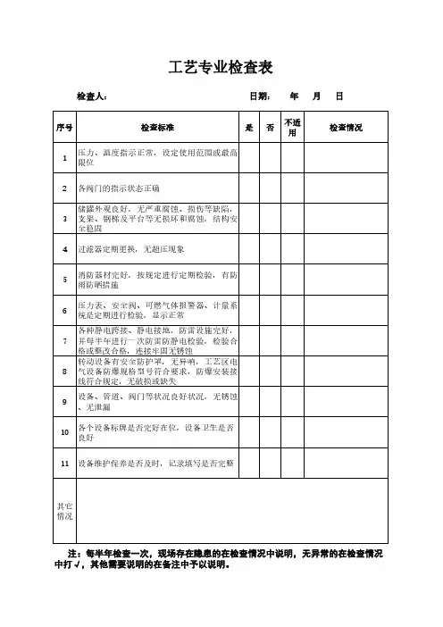 工艺专业检查表