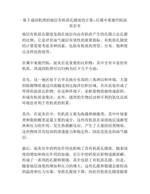 基于成因机理的地层有机质孔隙度的计算--以冀中束鹿凹陷泥灰岩非