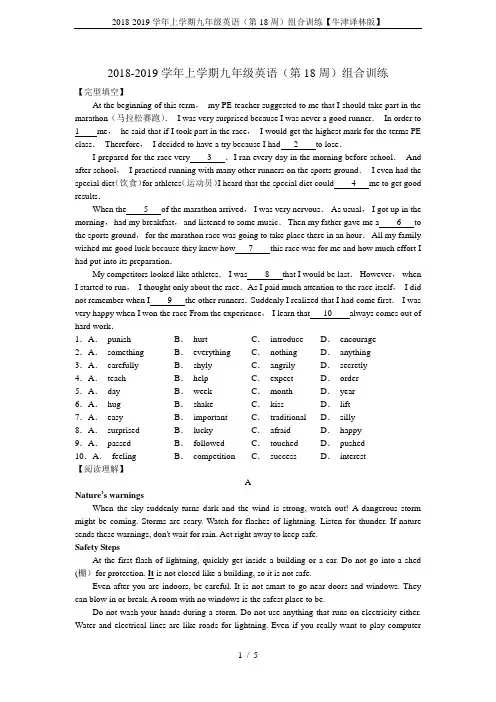 2018-2019学年上学期九年级英语(第18周)组合训练【牛津译林版】