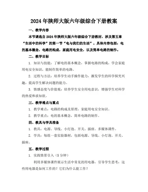 2024年陕师大版六年级综合下册教案