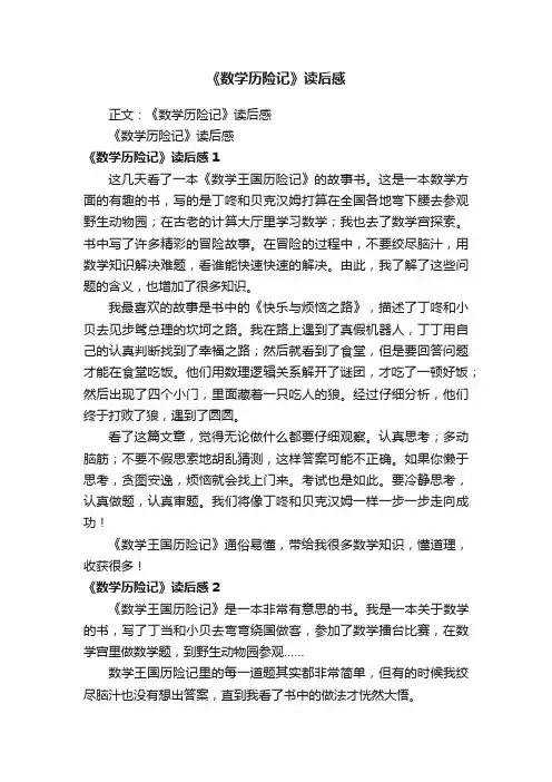 《数学历险记》读后感