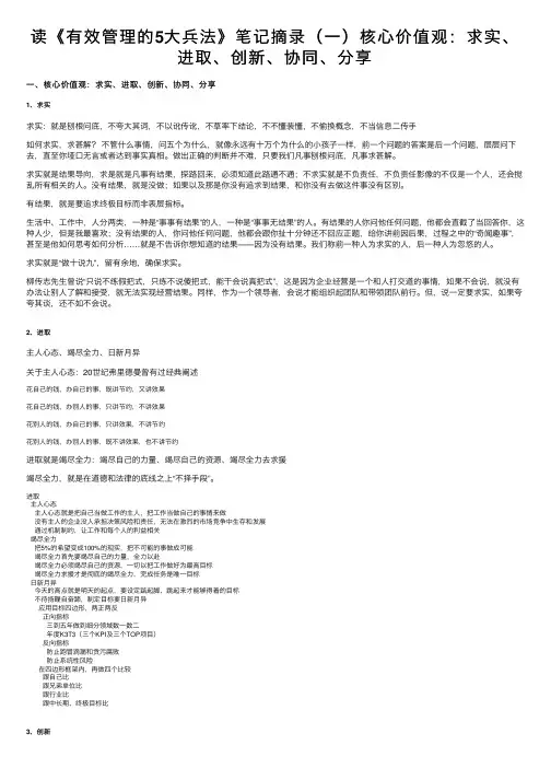 读《有效管理的5大兵法》笔记摘录（一）核心价值观：求实、进取、创新、协同、分享