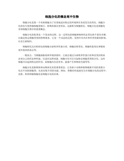 细胞分化的概念高中生物