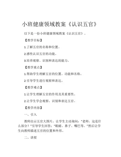 小班健康领域教案《认识五官》