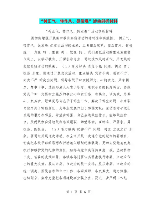 “树正气、转作风、促发展”活动剖析材料