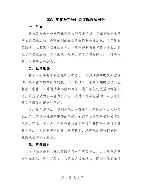 2024年青马工程社会实践总结报告