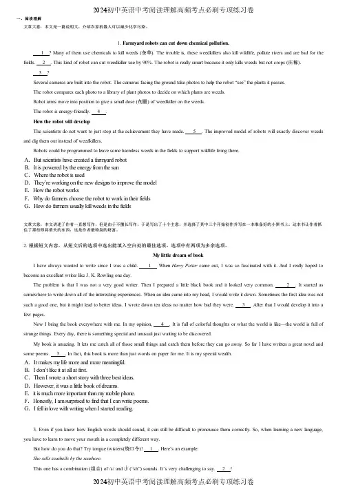 2024初中英语中考阅读理解高频考点必刷专项练习卷 (5464)