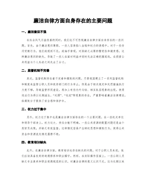 廉洁自律方面自身存在的主要问题