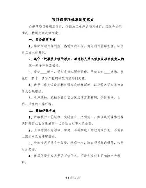 项目部管理规章制度范文（5篇）