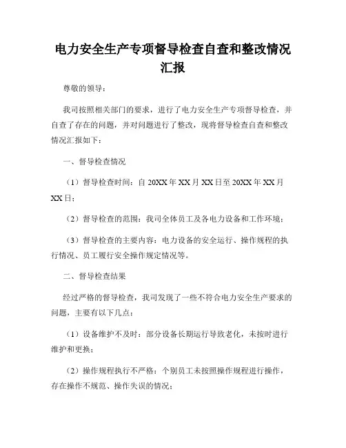 电力安全生产专项督导检查自查和整改情况汇报