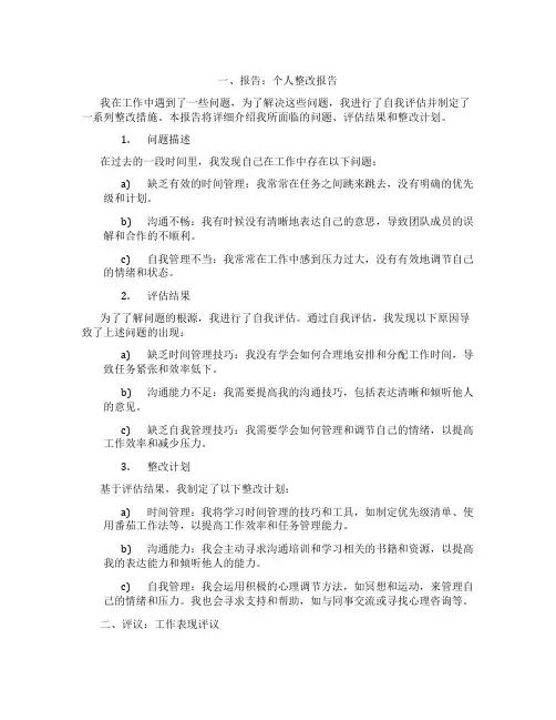 一报告两评议个人整改报告