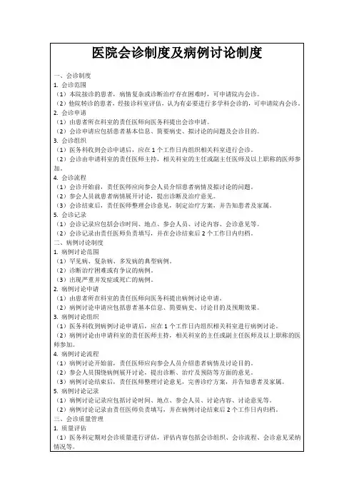 医院会诊制度及病例讨论制度