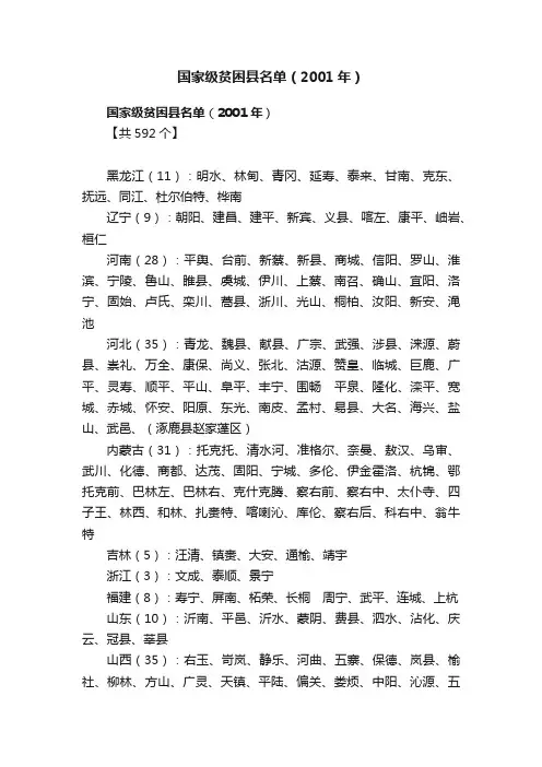 国家级贫困县名单（2001年）