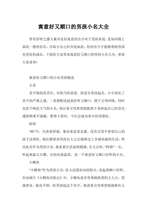 寓意好又顺口的男孩小名大全