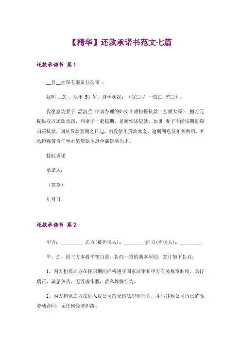 【精华】还款承诺书范文七篇