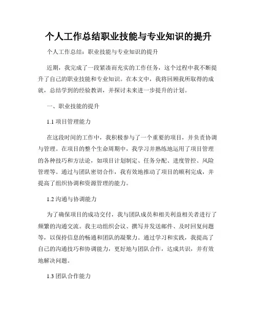 个人工作总结职业技能与专业知识的提升