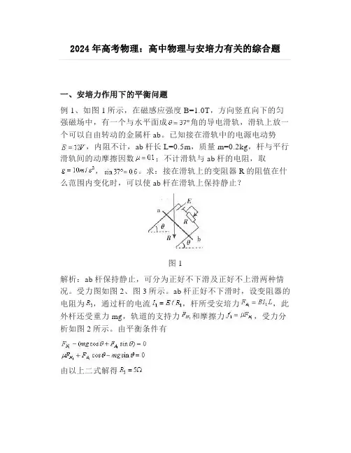 2024年高考物理：高中物理与安培力有关的综合题