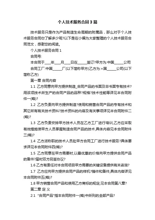 个人技术服务合同3篇