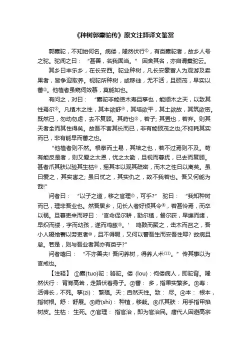 《种树郭橐驼传》原文注释译文鉴赏