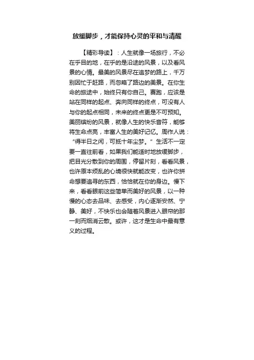 放缓脚步，才能保持心灵的平和与清醒
