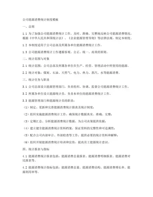 公司能源消费统计制度模板