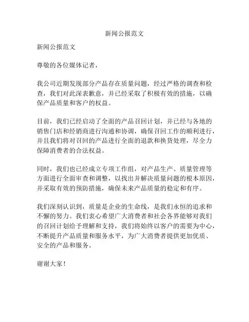 新闻公报范文