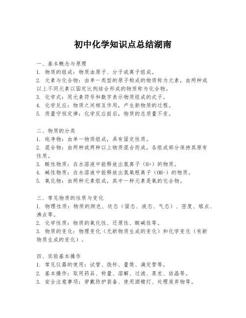 初中化学知识点总结湖南