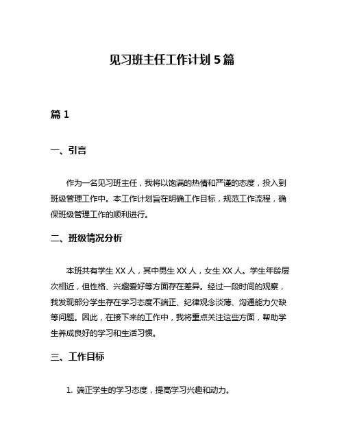 见习班主任工作计划5篇