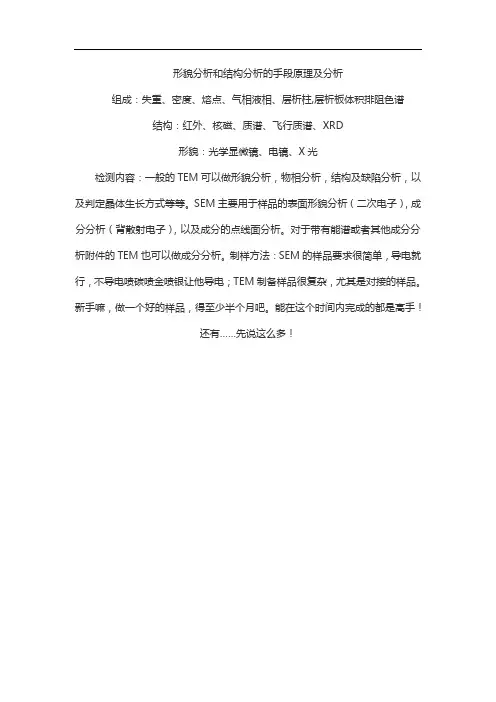 形貌分析和结构分析的手段原理及分析
