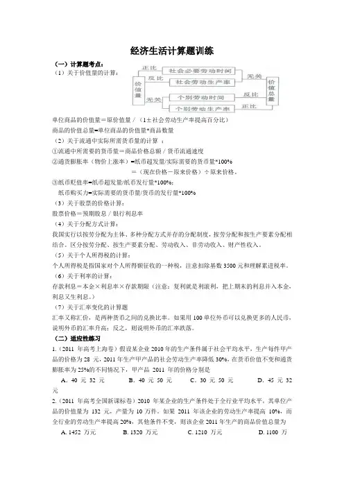 经济生活计算题训练