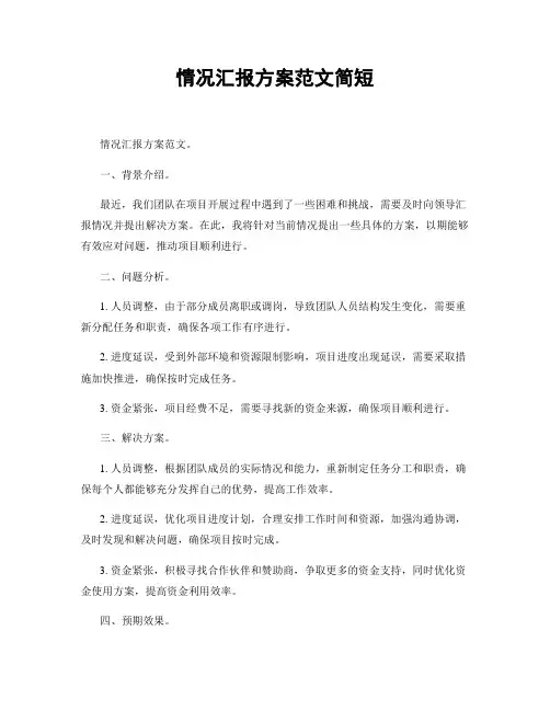 情况汇报方案范文简短