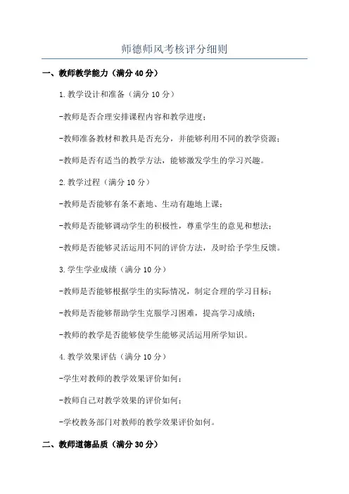 师德师风考核评分细则