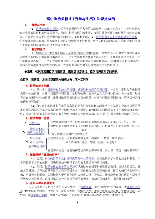 (完整word版)高中政治必修4《哲学与生活》知识点总结