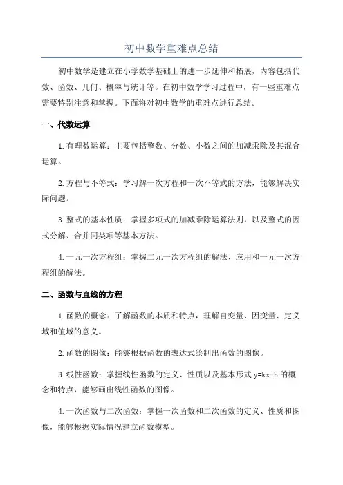 初中数学重难点总结