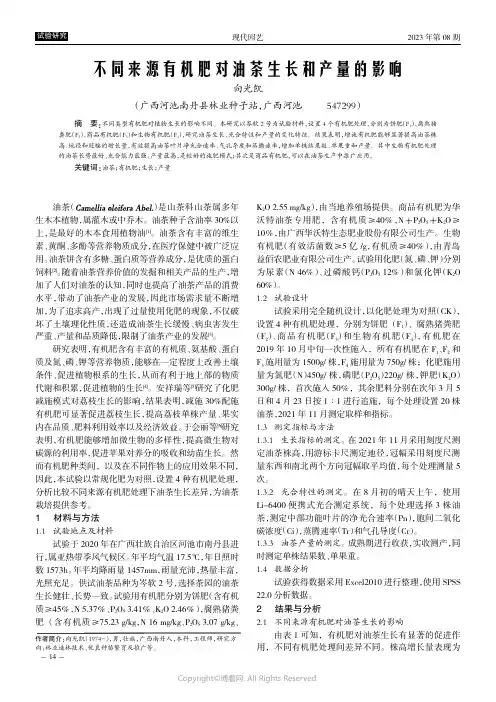 不同来源有机肥对油茶生长和产量的影响