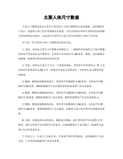 主要人体尺寸数据