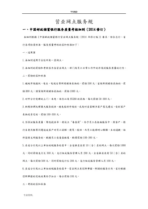 中国邮政储蓄银行营业网点服务规范标准