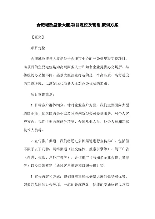 合肥城改盛景大厦,项目定位及营销,策划方案