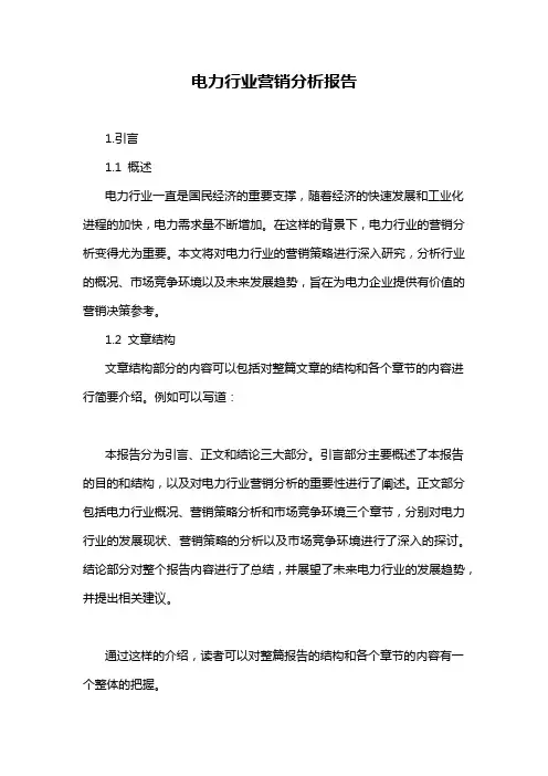 电力行业营销分析报告