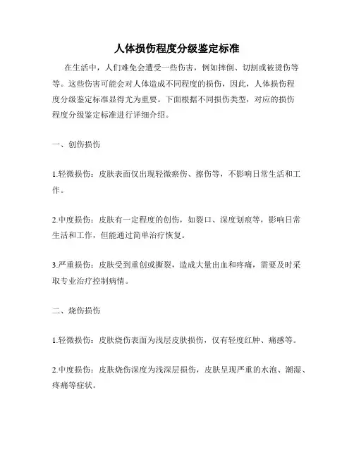人体损伤程度分级鉴定标准